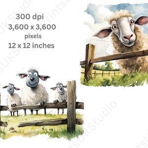 Clipart Sheep, 12 Watercolour Images of Cartoon Sheep and Spring Lambs Digital PNG with a Transparent Background, Commercial Use.