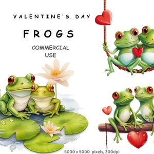 Clipart grenouille, 10 images Clipart de haute qualité PNG sur fond transparent de grenouilles vertes de la Saint-Valentin amoureuses, à usage commercial.