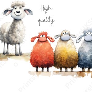 Clipart Sheep, 12 Watercolour Images of Cartoon Sheep and Spring Lambs Digital PNG with a Transparent Background, Commercial Use.