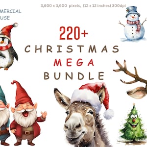 Lot de cliparts de Noël Images aquarelles PNG fond transparent graphiques usage commercial indésirable journal artisanat fabrication de cartes sublimation