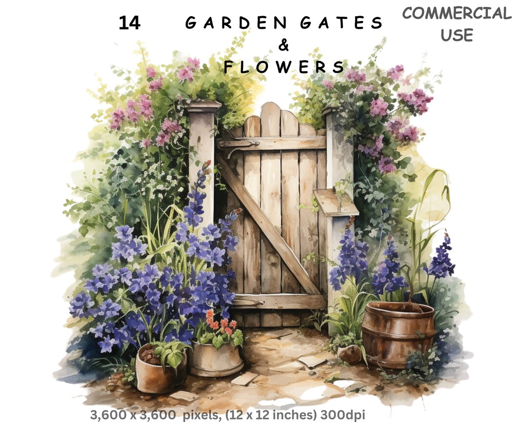 Garden Gate and Flowers Clipart, 14 High Quality Transparent Background ...