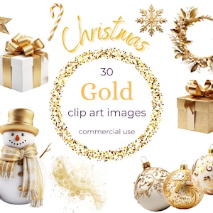 Clipart de Natal dourado, 30 clipart de Natal PNG de fundo transparente de alta qualidade, download instantâneo para uso comercial.