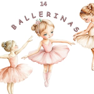 Clipart di ballerina, 14 ballerini di danza classica acquerellati, sfondo trasparente PNG digitale, creazione di biglietti, diario spazzatura, scrapbooking, spedizione diretta