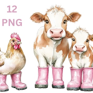 Schröckchen Bauernhof Tier PNG Bilder, Aquarell Rosa Gummistiefel Transparenter Hintergrund, Farmhof Sublimation Crafting Kommerzielle Lizenz