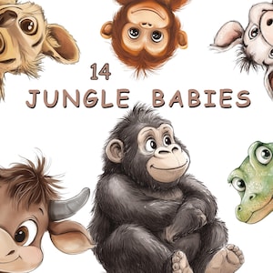 Bundle de cliparts animaux de la chambre de la jungle Images de bébés de la jungle, fabrication de cartes journal indésirable Scrapbooking fournitures créatives, PNG Transparent Commercial