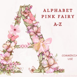 Clipart Alfabeto Fata Rosa Clip Art Floreale Creazione di Biglietti Artigianato Scrapbooking Junk Journal Design Maglietta PNG Uso Commerciale.