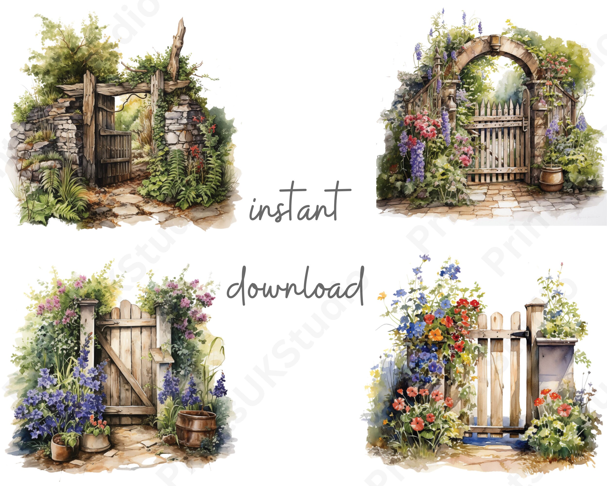 Garden Gate and Flowers Clipart, 14 High Quality Transparent Background ...