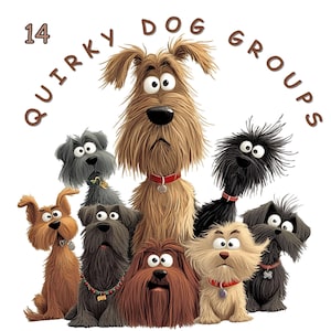 Quirky Dog Groups Clipart Bundle, 14 TRANSPARENT BACKGROUND PNG Watercolour Puppy Images, Tea Shirt Scrapbooking Card Making Crafting