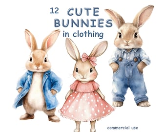 Bunny Clipart Set, Watercolour Rabbit Images, Card Making (Digital Download)