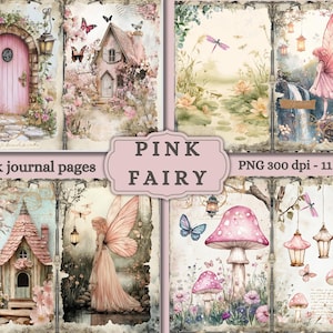 Pages de journal indésirable des fées roses, Éphémères du jardin des fées, Papiers peints pour album, Papier imprimable, Collage numérique, Pages de printemps, Collage numérique