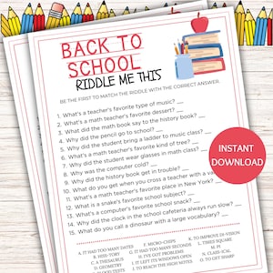 Back to School Riddle Me This Game, School Riddle Game, Icebreaker Game, Classroom Games, Back to School Party Games, Classroom Activities