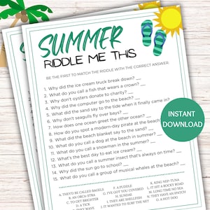 Summer Riddle Me This Game, Summer Riddles, Summer Activities, Summer Trivia, Summer Games for Kids, Family Game Night, Family Reunion