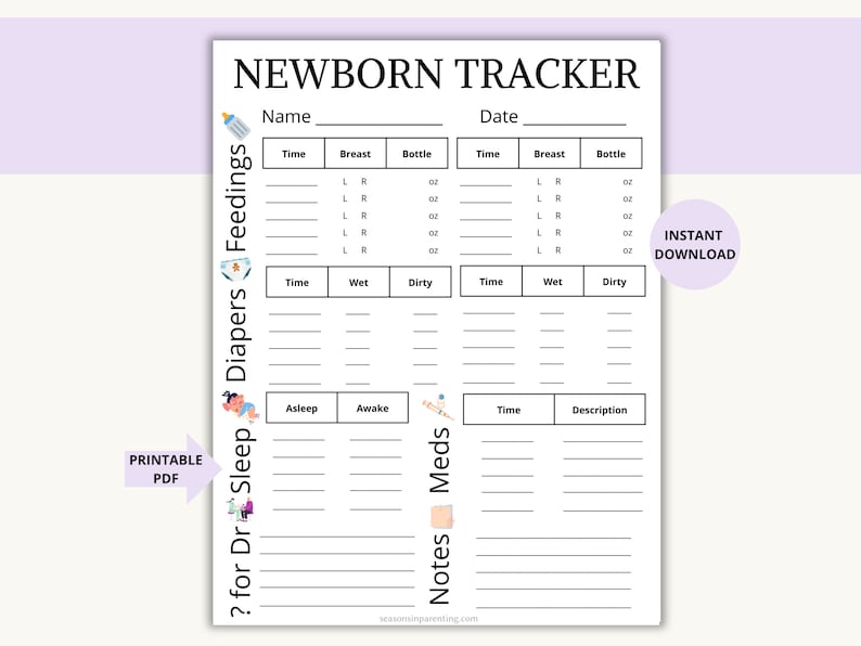 Newborn Tracker Printable Daily Baby Log Caregiver Log - Etsy