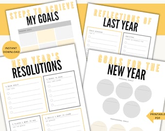 Resolución de Año Nuevo, Actividad de Año Nuevo, Juego de Año Nuevo, Resumen del año, Imprimible de Año Nuevo, Establecimiento de objetivos, Hoja de trabajo de objetivos, Planificador de Año Nuevo