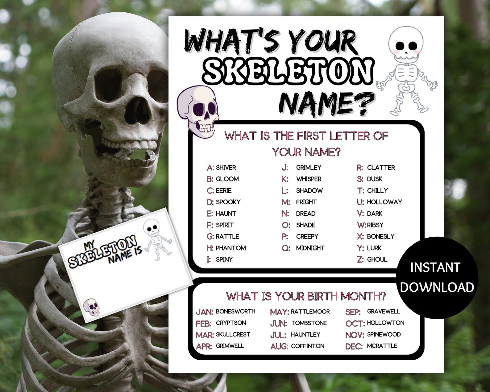 Skeleton Face Names Skeleton Name Game Printable, What's Your Skeleton Name Game, Name ...