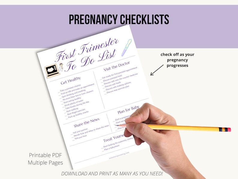 Pregnancy Checklists, First Trimester to Do List, Second Trimester to ...