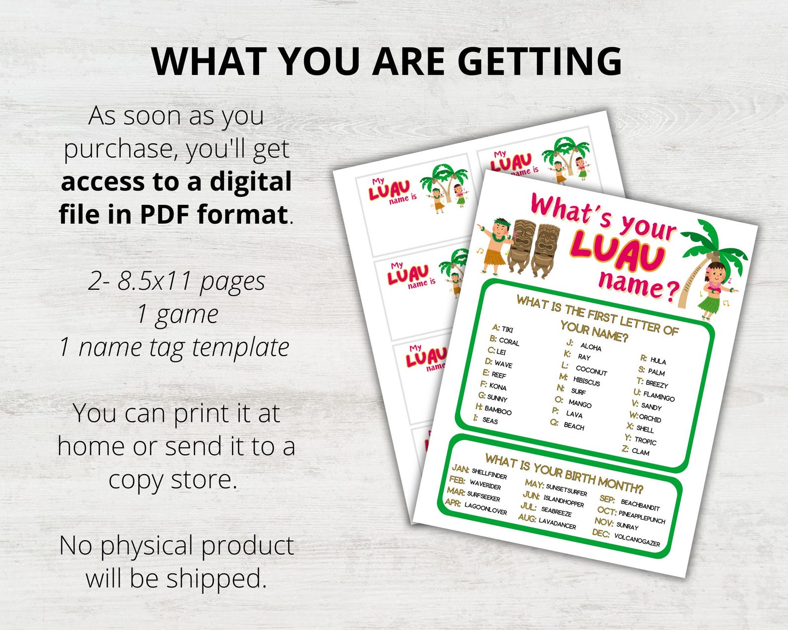 Luau Name Game Printable, What's Your Luau Name Game, Name Generator Game With Name Tags, Luau ...