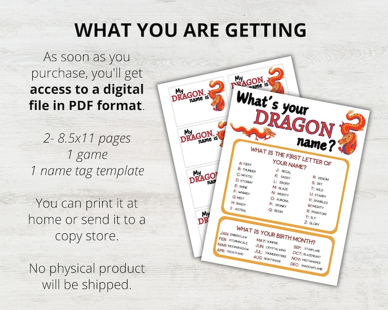 UHADRE 'What Is Your Dragon Name?' Party Game – 1 Sign & 30 Sticker Tags, Dragon Theme Birthday Activity