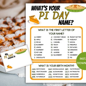 Pi Day Name Game Printable, What&#39;s Your Pi Day Name Game, Name Generator Game with Name Tags, Pi Day Party, Pi Day Activities, Pi Day Game
