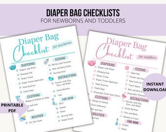 Luiertas checklist voor pasgeborenen en peuters, luiertas Essentials, afdrukbare luiertas checklist, baby checklist, ziekenhuis luiertas