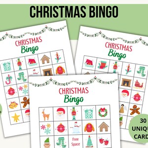 Cartões de bingo de Natal para impressão | 30 cartões de bingo de Natal | Atividade de Natal | Bingo Familiar | Bingo de escritório | Jogos divertidos de Natal