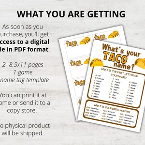 Taco Name Game Printable, What's Your Taco Name Game, Name Generator ...
