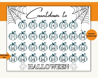 Compte à rebours d'Halloween imprimable | Avent d'Halloween | Calendrier Halloween | Activités Halloween | Coloriage Halloween | Compte à rebours imprimable
