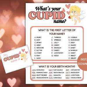 Cupid Name Game Printable, What&#39;s Your Cupid Name Game, Name Generator Game with Name Tags, Valentine Activity, Games for Kids