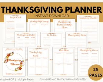 Thanksgiving Planer druckbar, Feiertagsplaner, Feiertagsmahlzeitplaner, Thanksgiving-Binder, Thanksgiving-Menü, Thanksgiving-Organizer