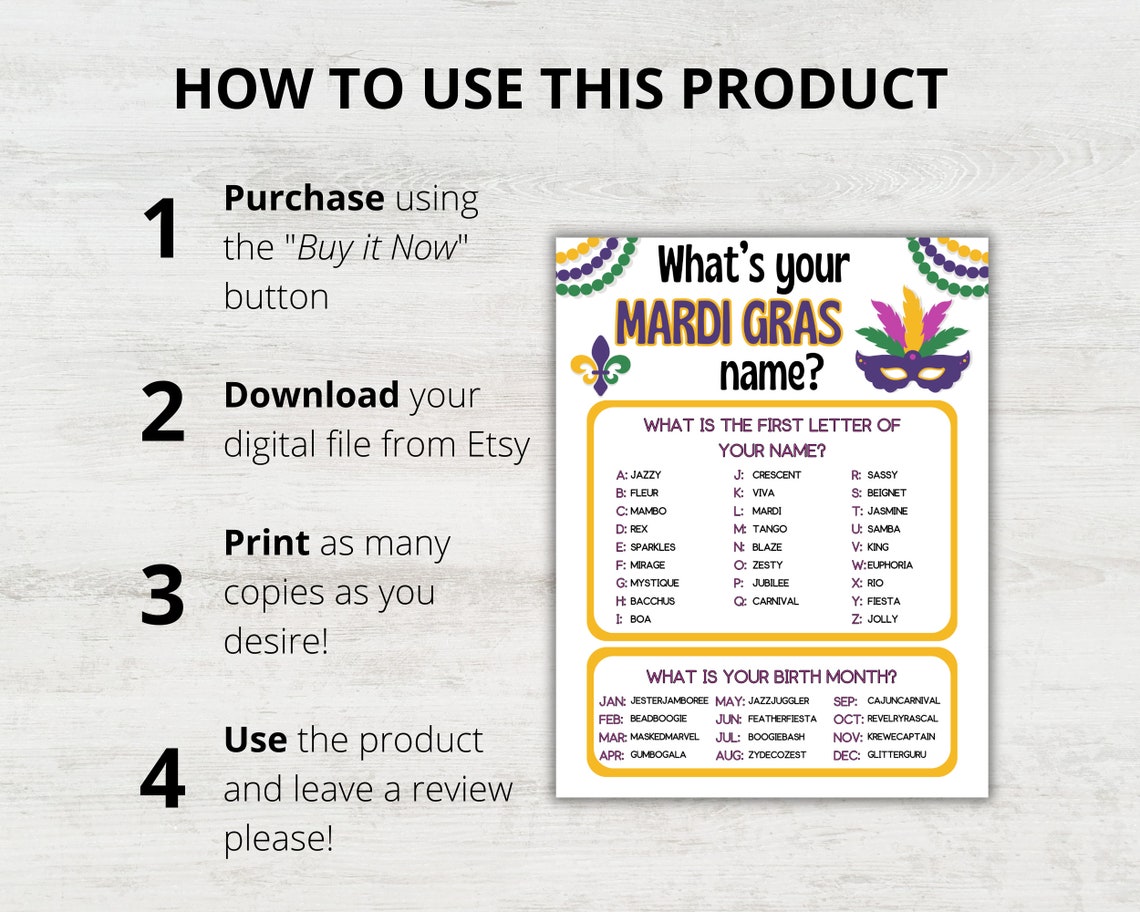 Mardi Gras Name Game Printable, What's Your Mardi Gras Name Game, Name ...