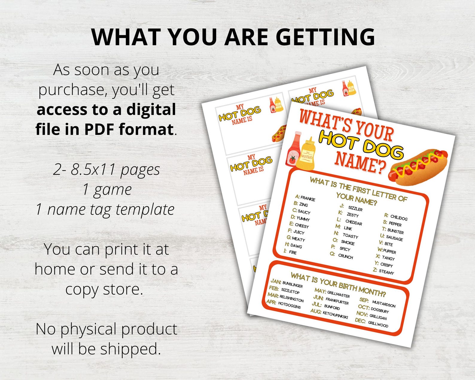 Hot Dog Name Game Printable, What's Your Hot Dog Name Game, Name ...