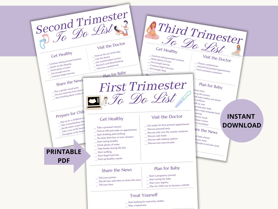 Pregnancy Checklists, First Trimester to Do List, Second Trimester to ...