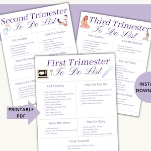 Pregnancy Checklists, First Trimester To Do List, Second Trimester To Do List, Third Trimester To Do List, Pregnancy Planner, Baby Prep