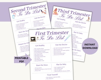Pregnancy Checklists, First Trimester To Do List, Second Trimester To Do List, Third Trimester To Do List, Pregnancy Planner, Baby Prep