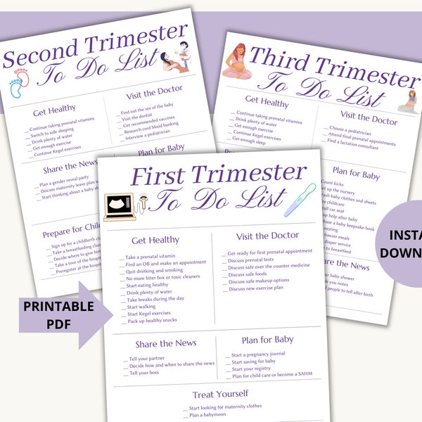 Pregnancy Checklists, First Trimester To Do List, Second Trimester To Do List, Third Trimester To Do List, Pregnancy Planner, Baby Prep