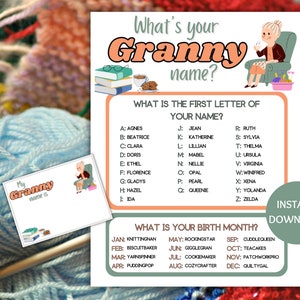 Granny Name Game Printable, What&#39;s Your Granny Name Game, Name Generator Game with Name Tags, Icebreaker Games, Themed Party Ideas