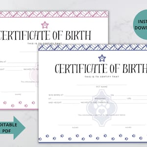 Geboorteakte van huisdieren, adoptiecertificaat, puppyrecords, huisdieraandenken, huisdierproducten, aangepast certificaat, hondenfokker, nieuwe puppy