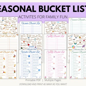 Seasonal Bucket List Bundle, Bucket Lists for Fall, Winter, Spring & Summer, Printable Kids Activities, Family Bucket List Ideas