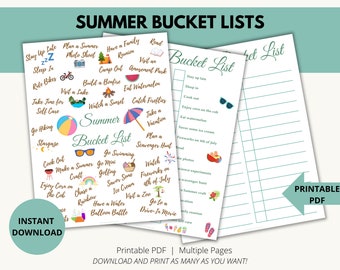 Summer Bucket List Bundle, Printable Kids Activities, Family Bucket List, Summer Activities, Activity Checklist, Summer Ideas