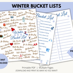 Winter Bucket List Bundle, Printable Kids Activities, Family Bucket List, Winter Activities, Activity Checklist, Winter Ideas