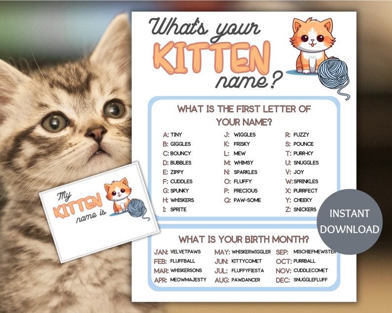 Kitten Name Game Printable, What's Your Kitten Name Game, Name