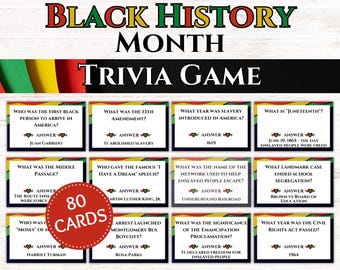 Black History Month Trivia, Black History Games, Black History Ideas, Kids Black History Trivia Cards, I Am Black History