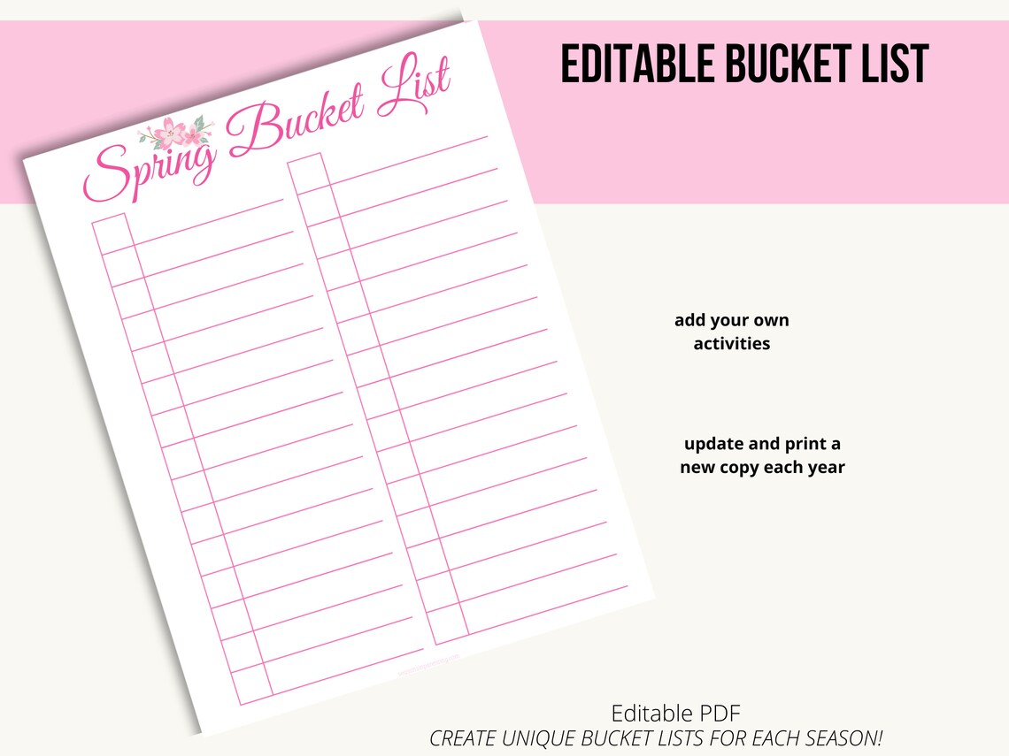 Spring Bucket Checklist Spring Bucket List Bundle, Printable Kids Activities, Family Bucket ...