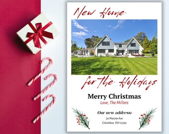 Neue Home Foto Weihnachtskarten Vorlage | We Moved Karte | Neues Haus Karte | Umzugskarte | Foto Weihnachtskarte | Bearbeitbare Weihnachtskarte