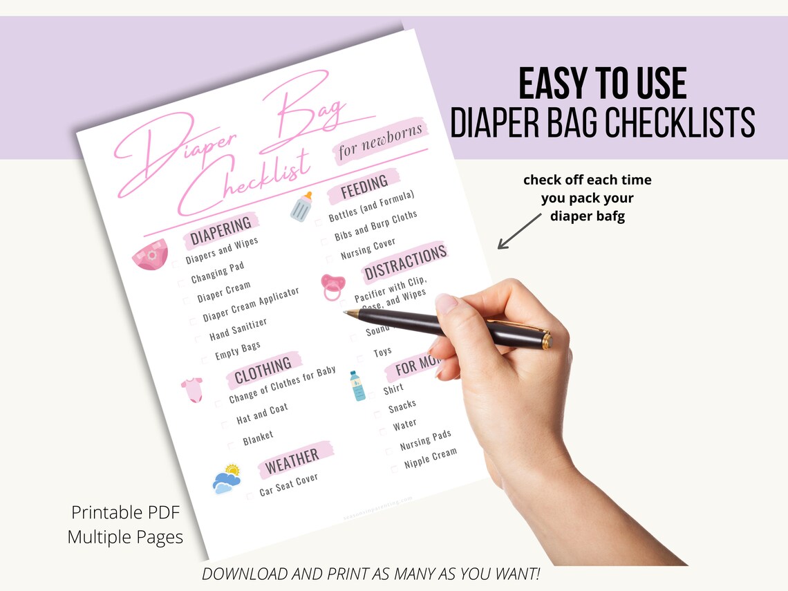 Diaper Bag Checklist for Newborn and Toddler Diaper Bag Etsy