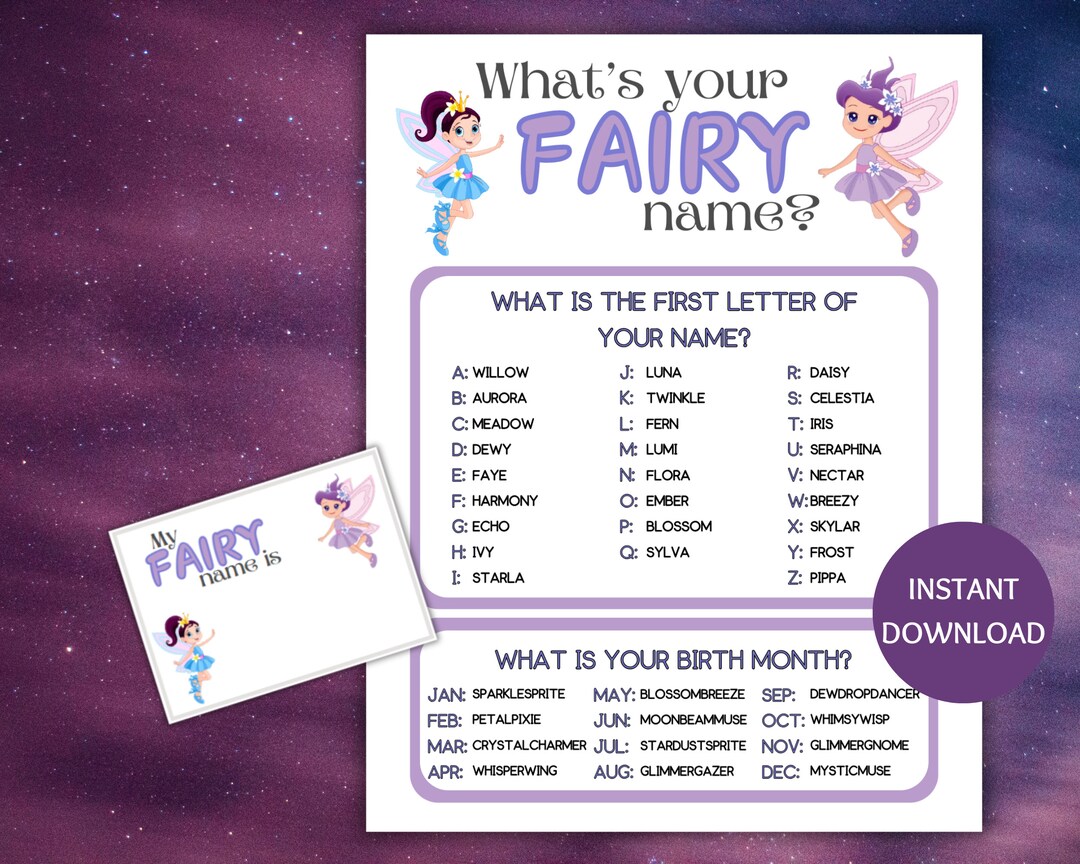 Fairy Name Game Printable, What's Your Fairy Name Game, Name Generator