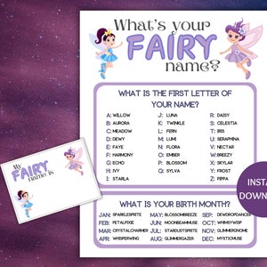Fairy Name Game Printable, What&#39;s Your Fairy Name Game, Name Generator Game with Name Tags, Fairy Birthday Party, Fairy Party Game