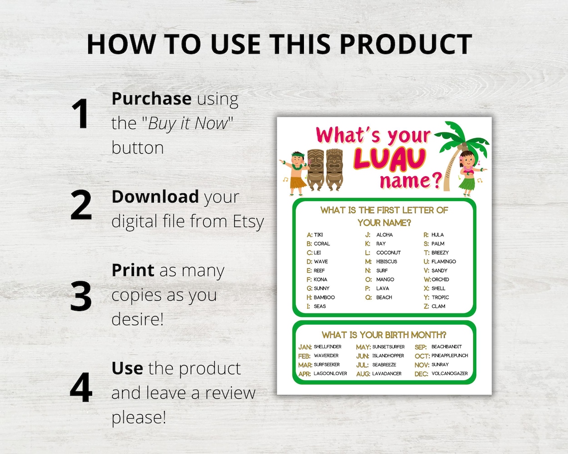 Luau Name Game Printable, What's Your Luau Name Game, Name Generator Game With Name Tags, Luau ...