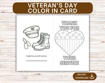 Veteran's Day Color in Card, Coloring Card, Veteran's Day Craft, Color Activities, Color Cards, Printable Card, Veteran's Day Gift