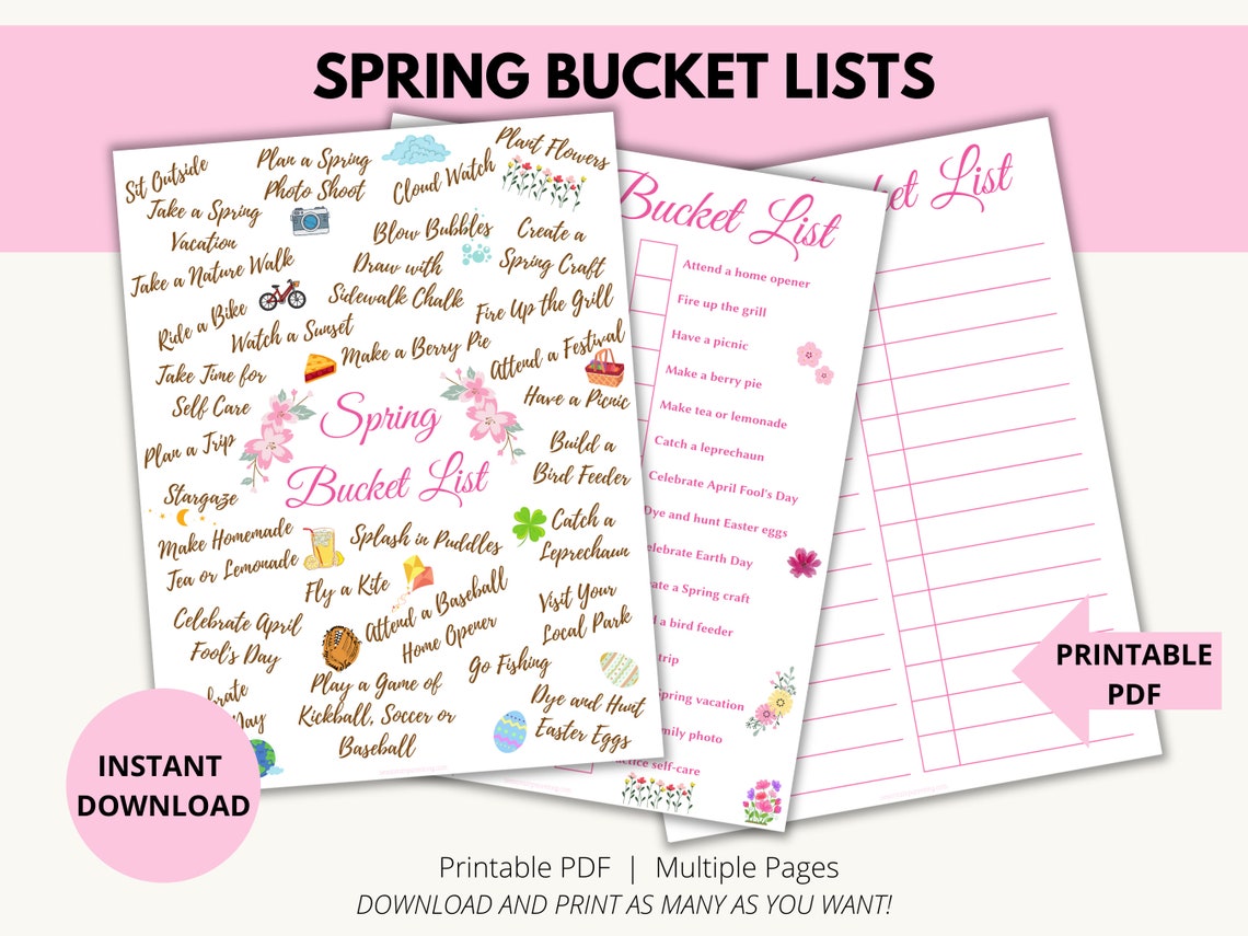 Spring Bucket Lables Spring Bucket List Bundle, Printable Kids Activities, Family Bucket ...